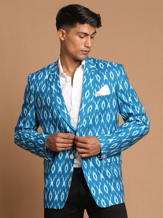 Men's Blue Cotton Blend Blazer