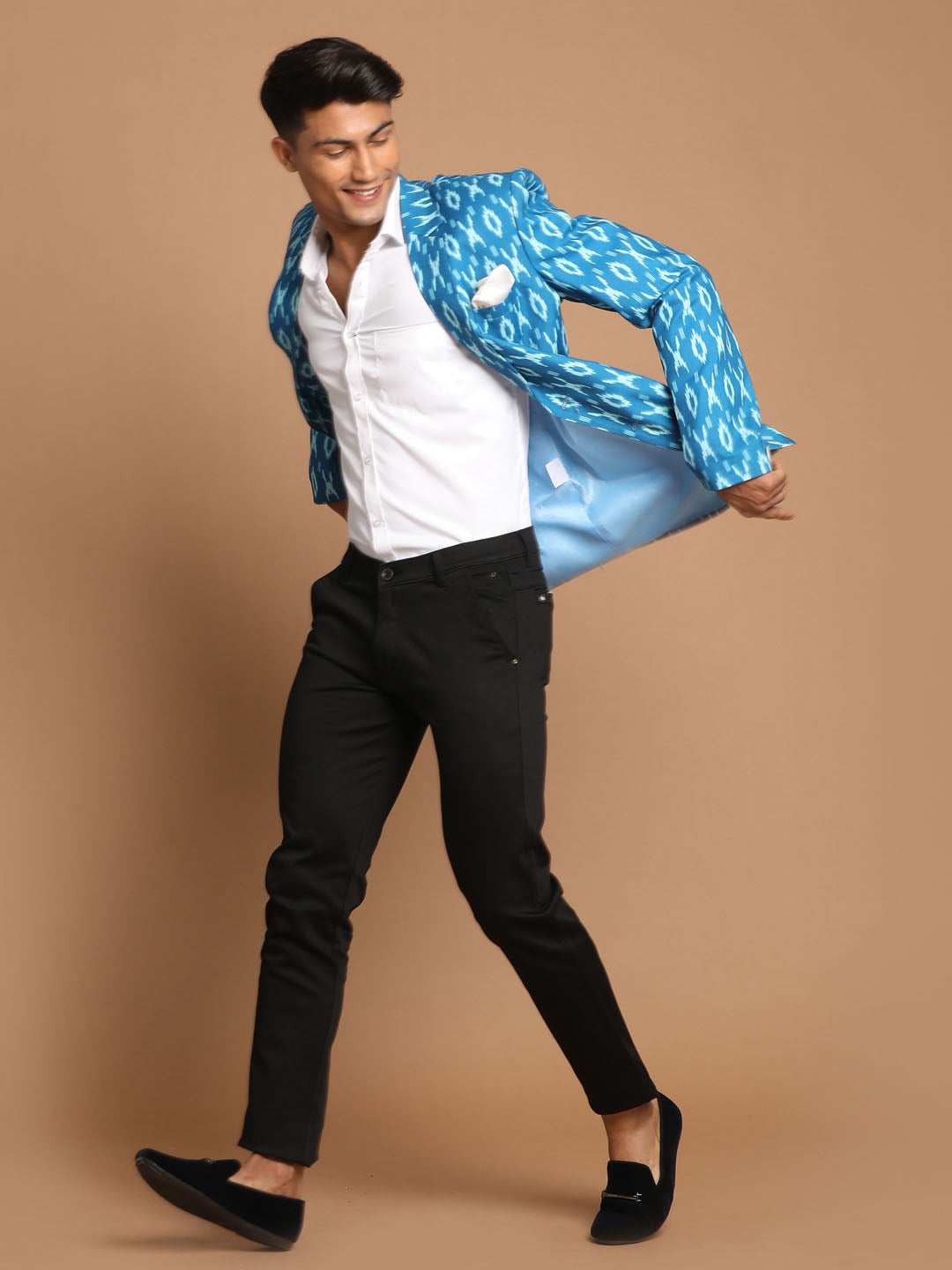 Men's Blue Cotton Blend Blazer