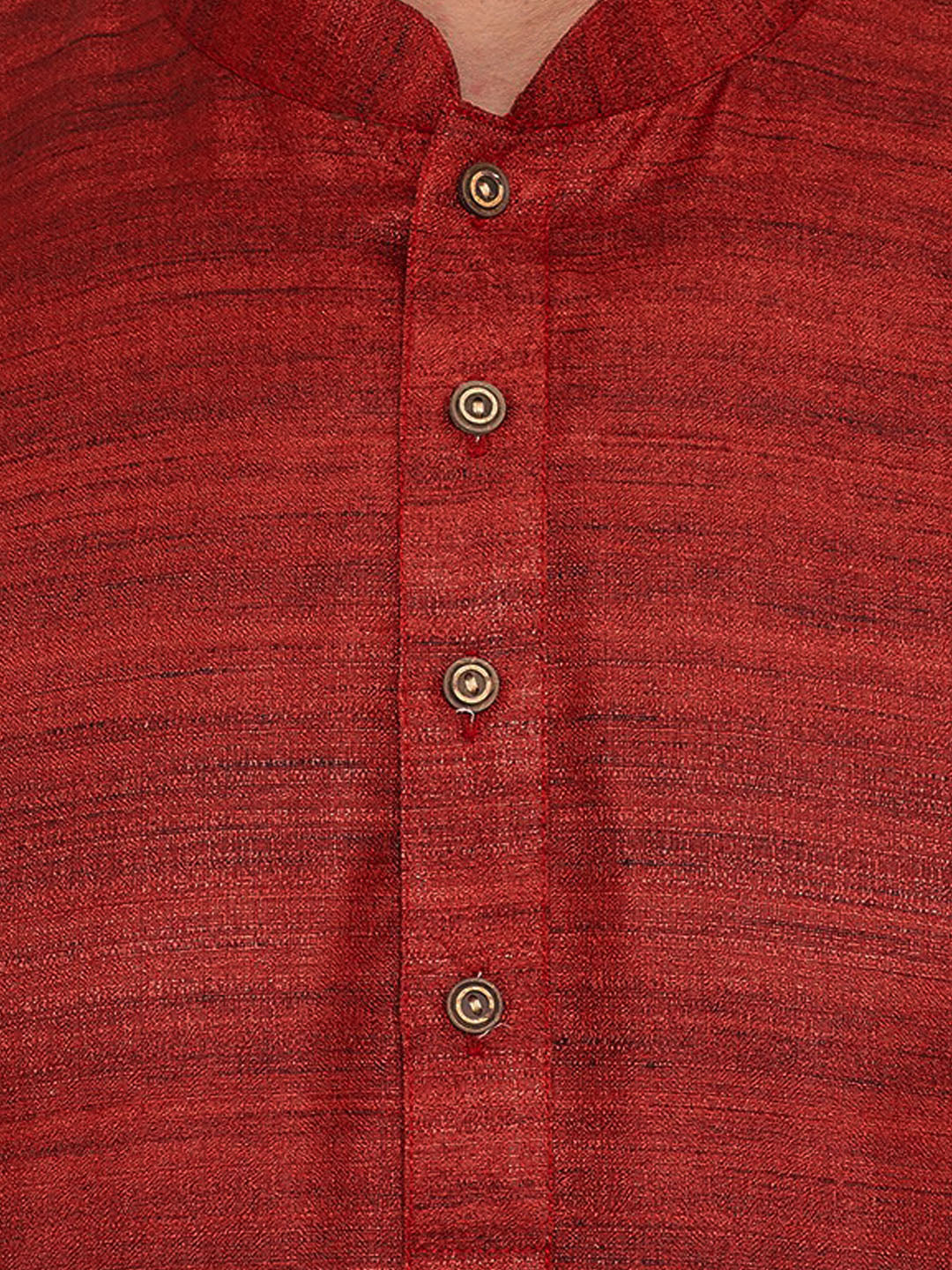 Men's Maroon Cotton Blend Straight Jacket Kurta and Pyjama Set