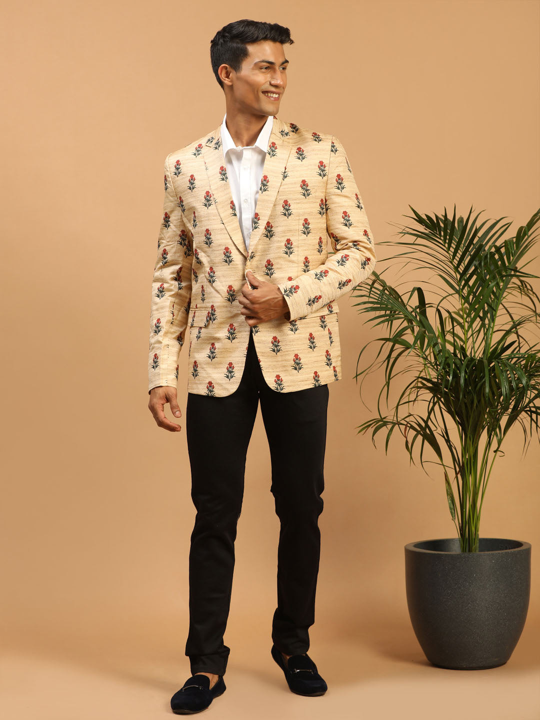 Men's Light Brown Viscose Straight Blazer
