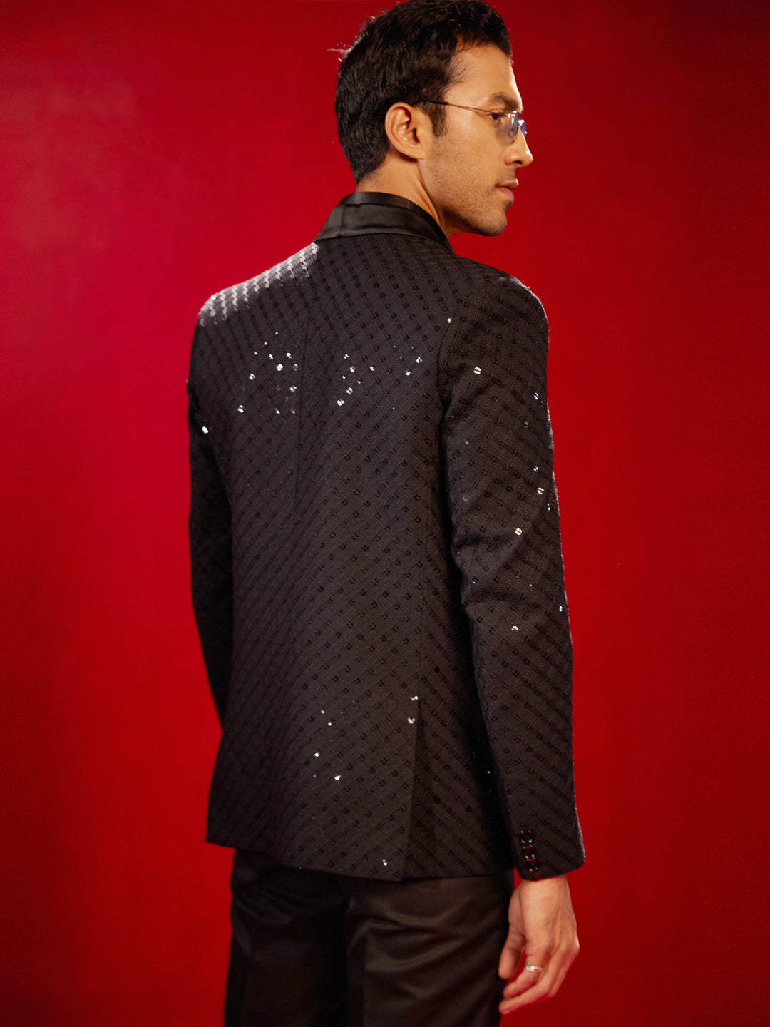 Men's Black Cotton Blend Straight Blazer