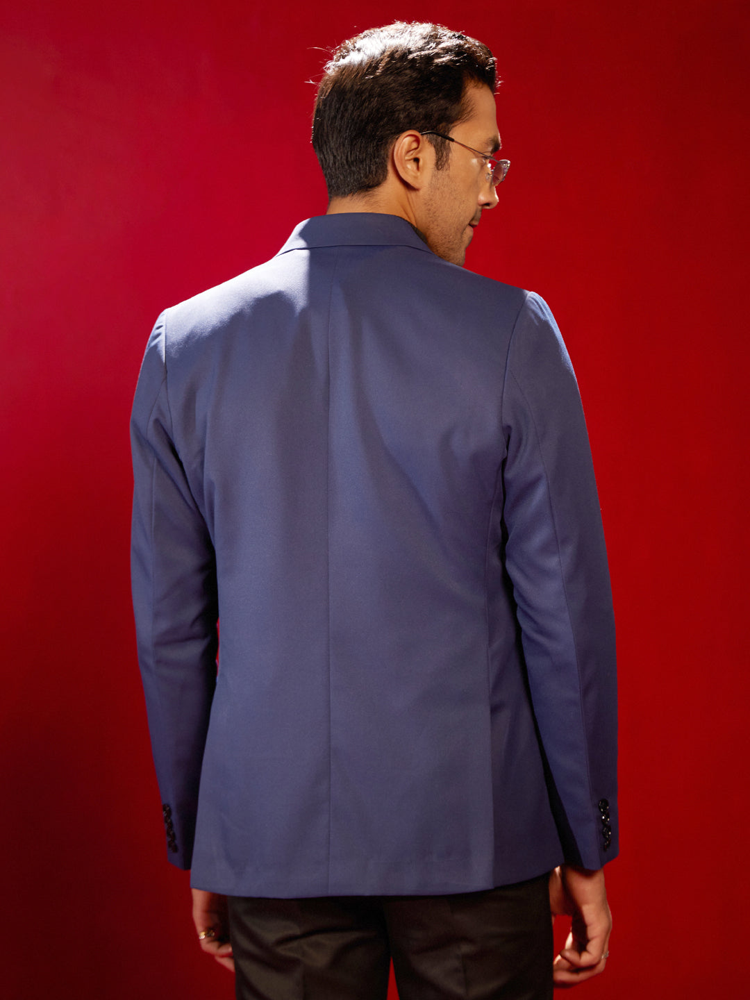 Men's Blue Cotton Blend Straight Blazer