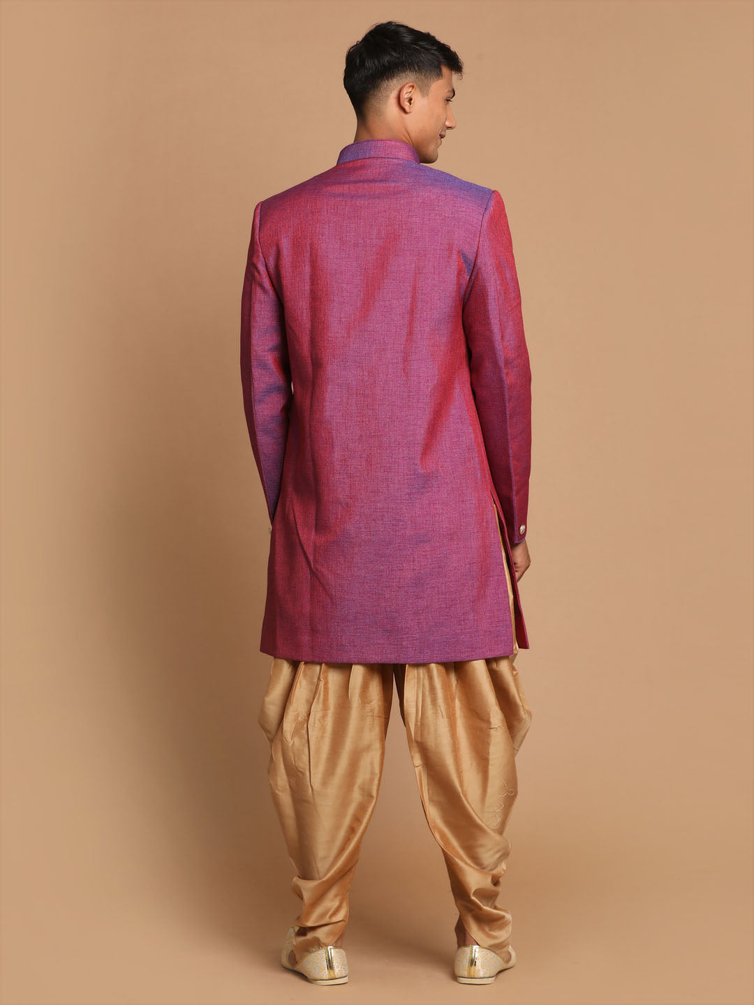 Men's Purple Silk Blend Angrakha Sherwani Set