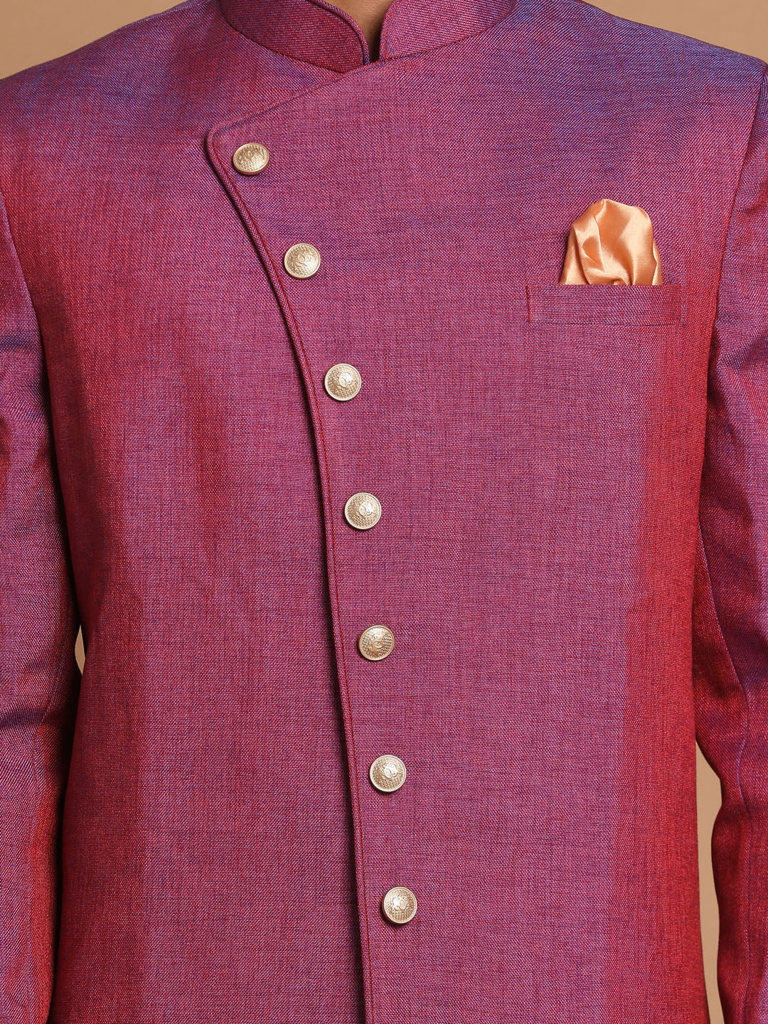 Men's Purple Silk Blend Angrakha Sherwani Set