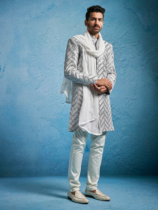 Men's Aqua Aqua Straight Sherwani Set