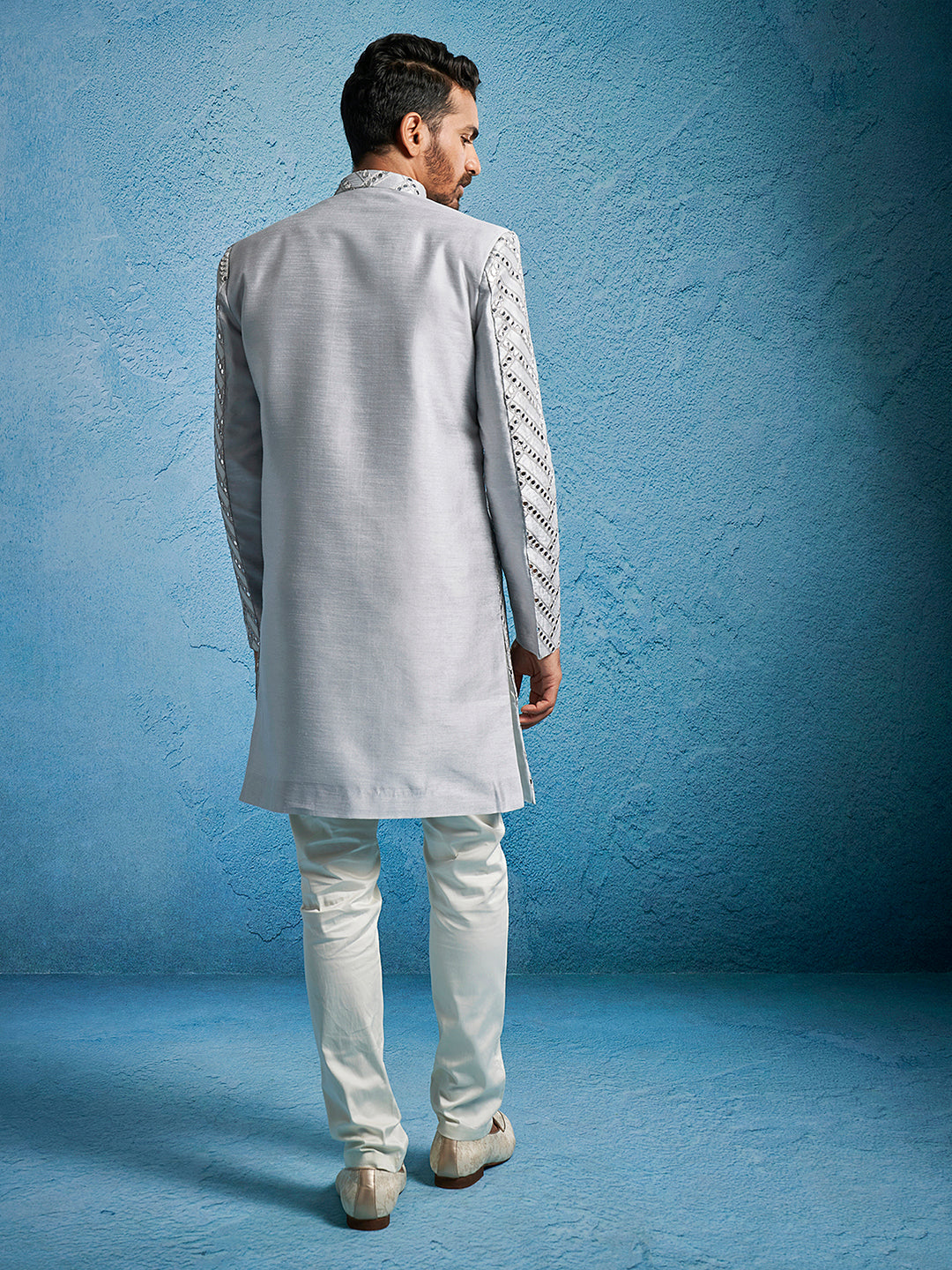 Men's Aqua Aqua Straight Sherwani Set