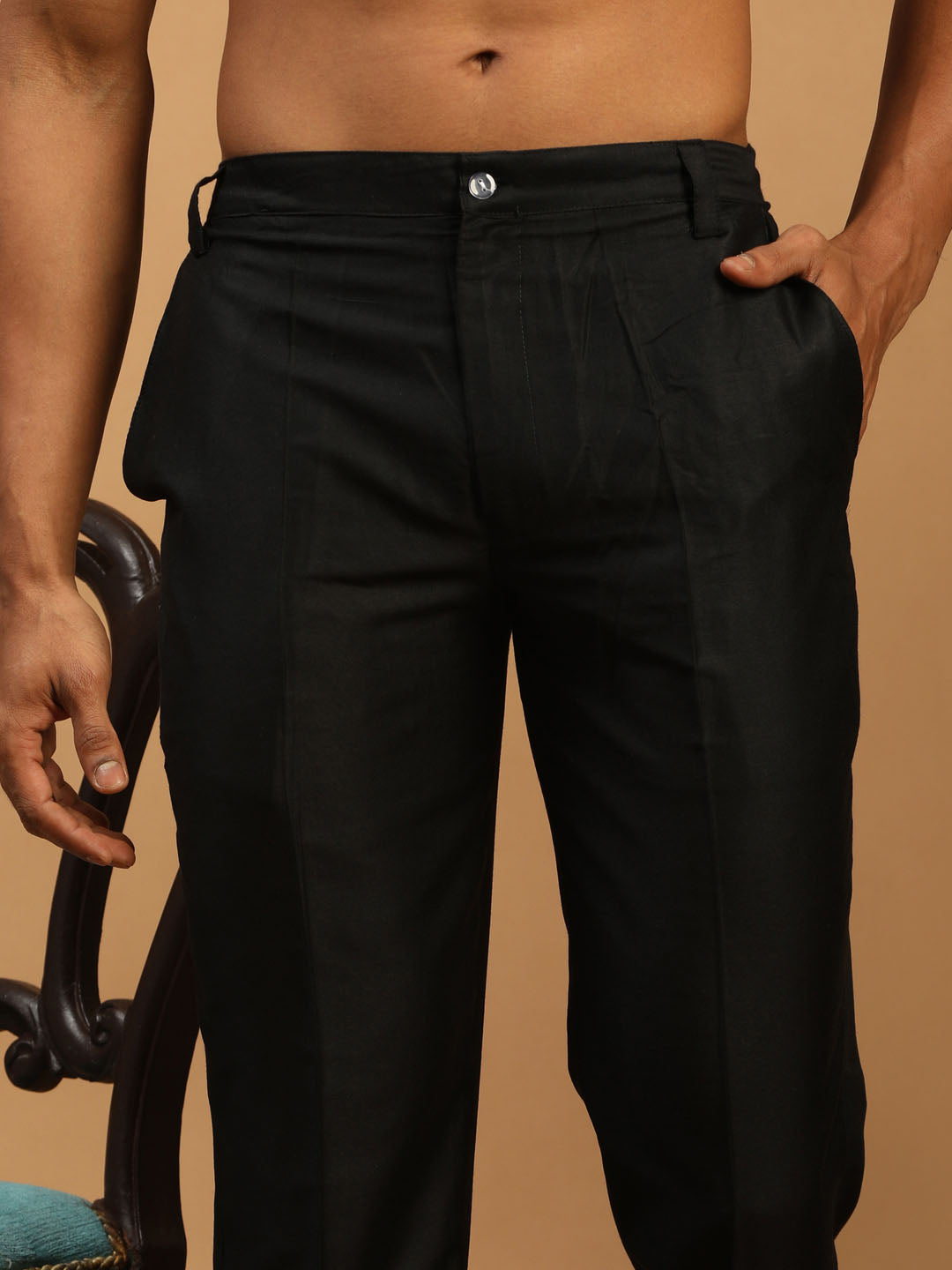 Men's Black Silk Blend Straight Sherwani Set