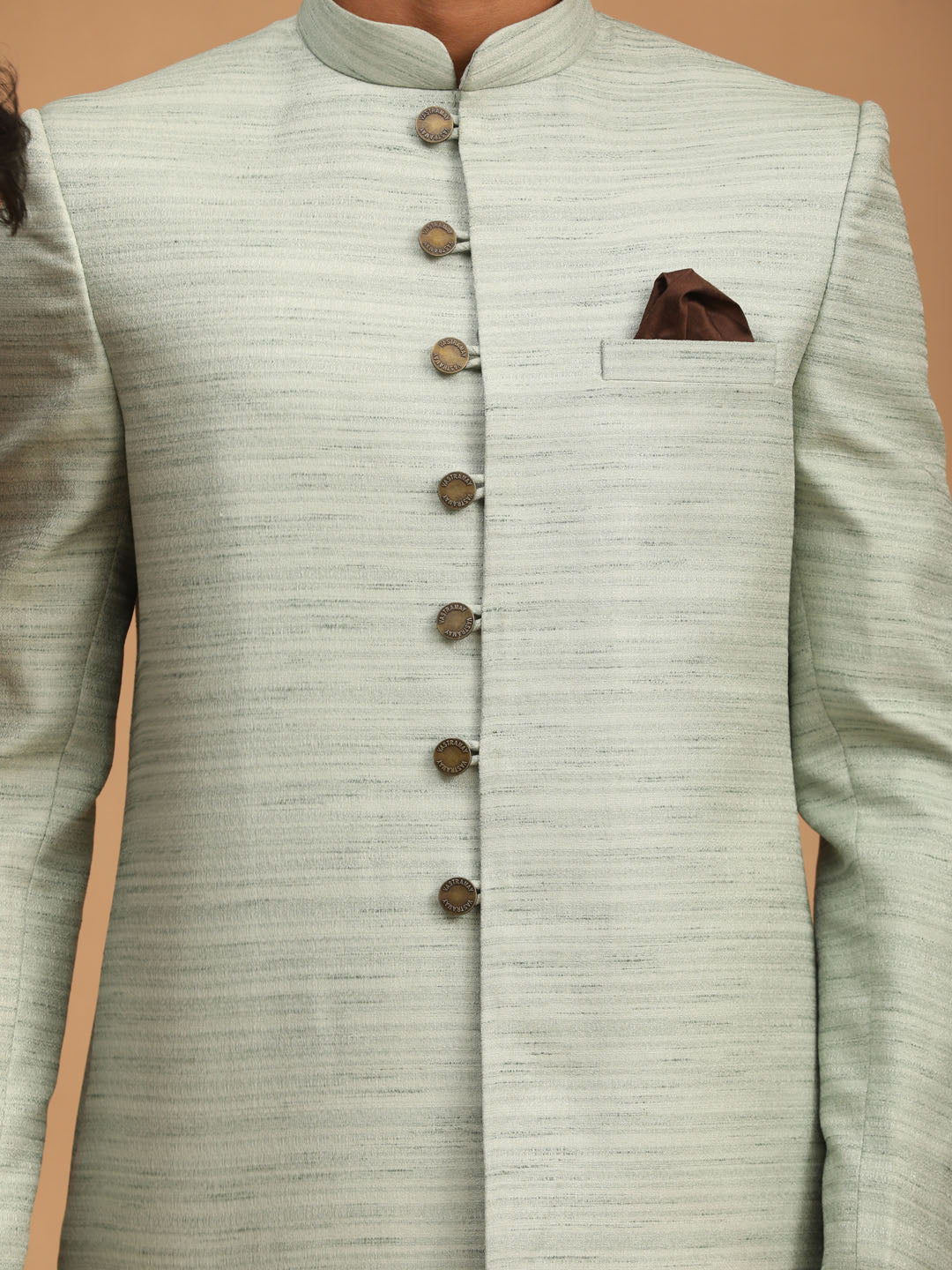 Men's Mint Green Silk Blend Straight Sherwani Set