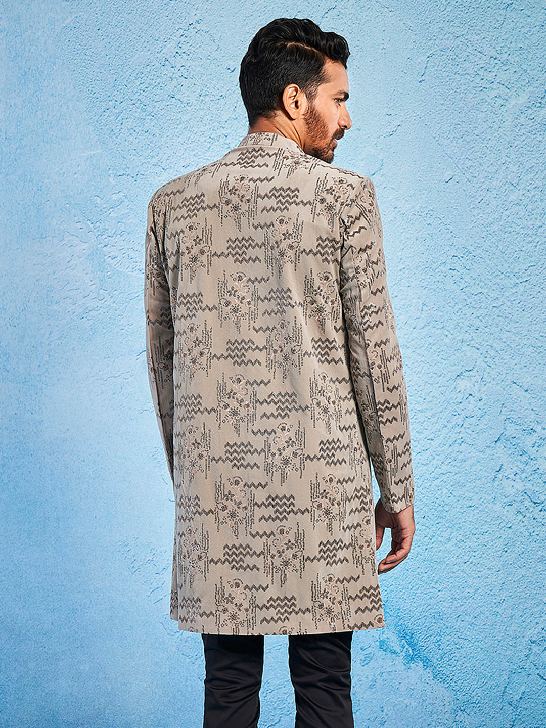 Men's Chiku Velvet Straight Sherwani Only Top