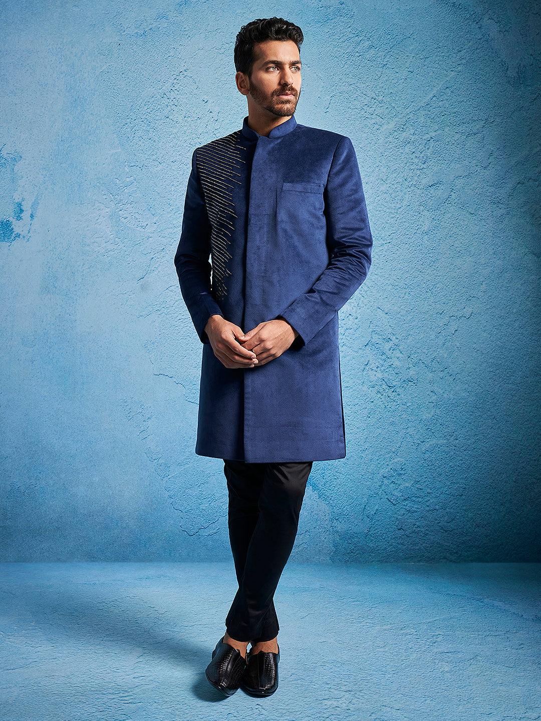 Men's Turquoise Silk Blend Straight Kurta And Pyjama Set
