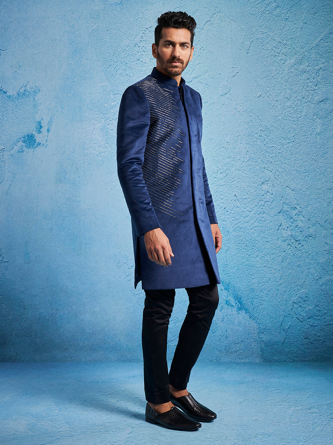 Men's Turquoise Silk Blend Straight Kurta And Pyjama Set