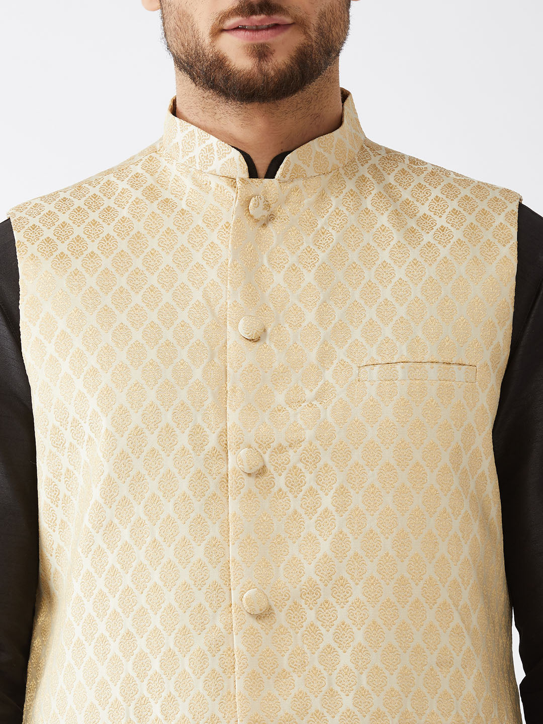 Men's Black Silk Blend Straight Jacket Kurta and Dhoti Set