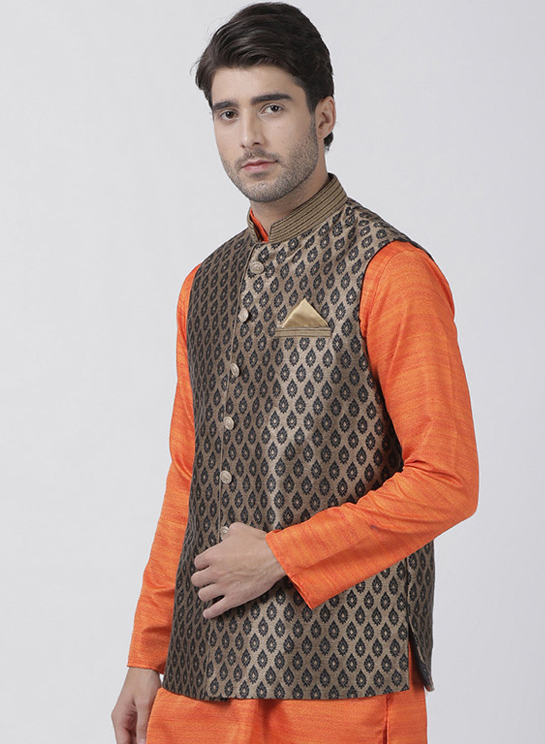 Men's Black Silk Blend Straight Nehru Jacket