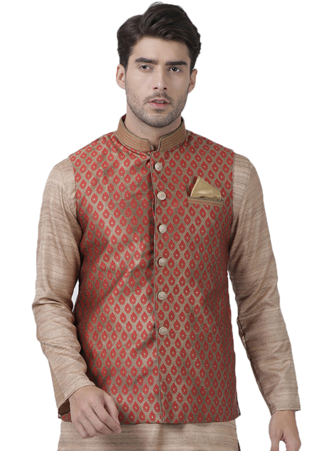 Men's Maroon Silk Blend Straight Nehru Jacket