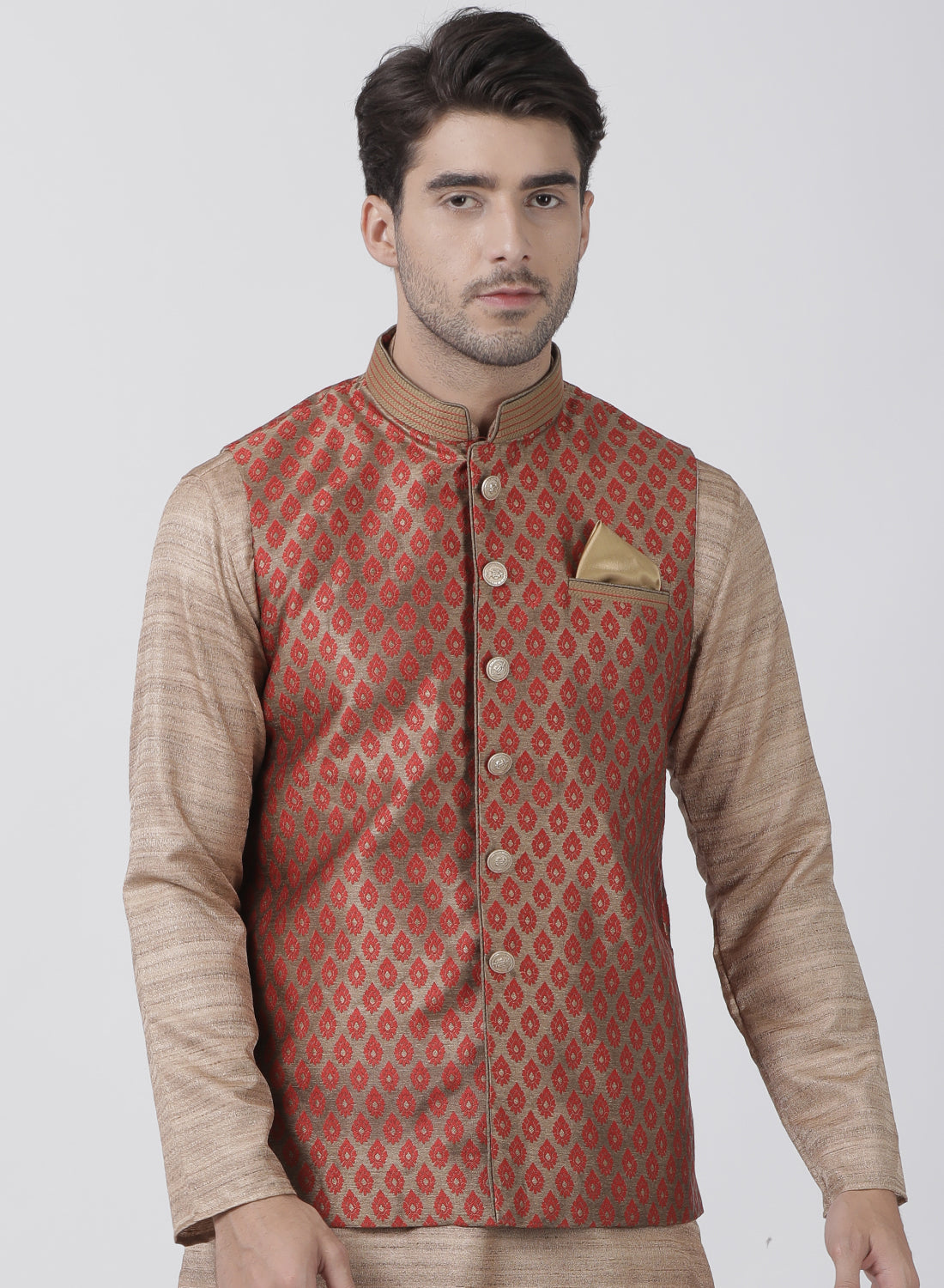Men's Maroon Silk Blend Straight Nehru Jacket