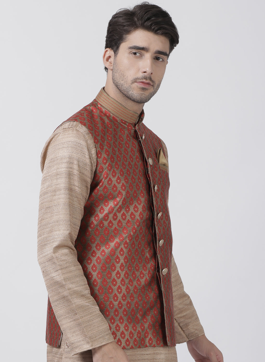 Men's Maroon Silk Blend Straight Nehru Jacket