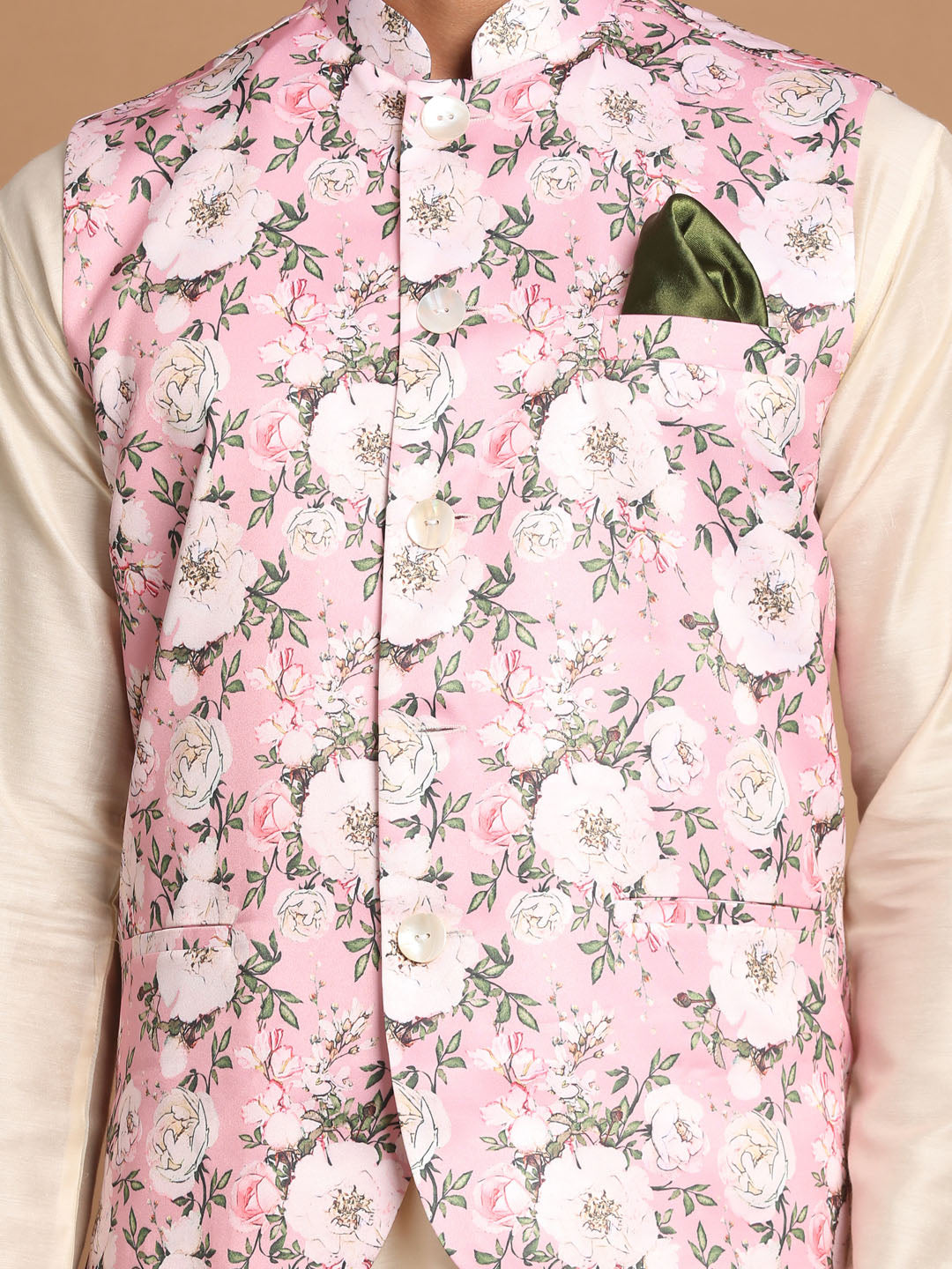 Men's Cream Viscose Straight Jacket Kurta and Pyjama Set