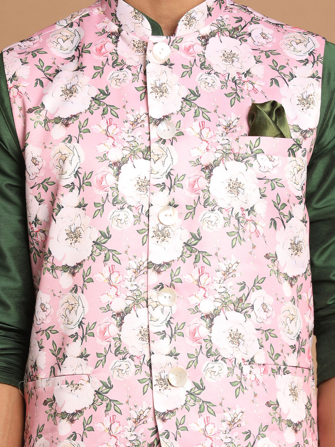 Men's Green Viscose Blend Straight Jacket Kurta and Pyjama Set