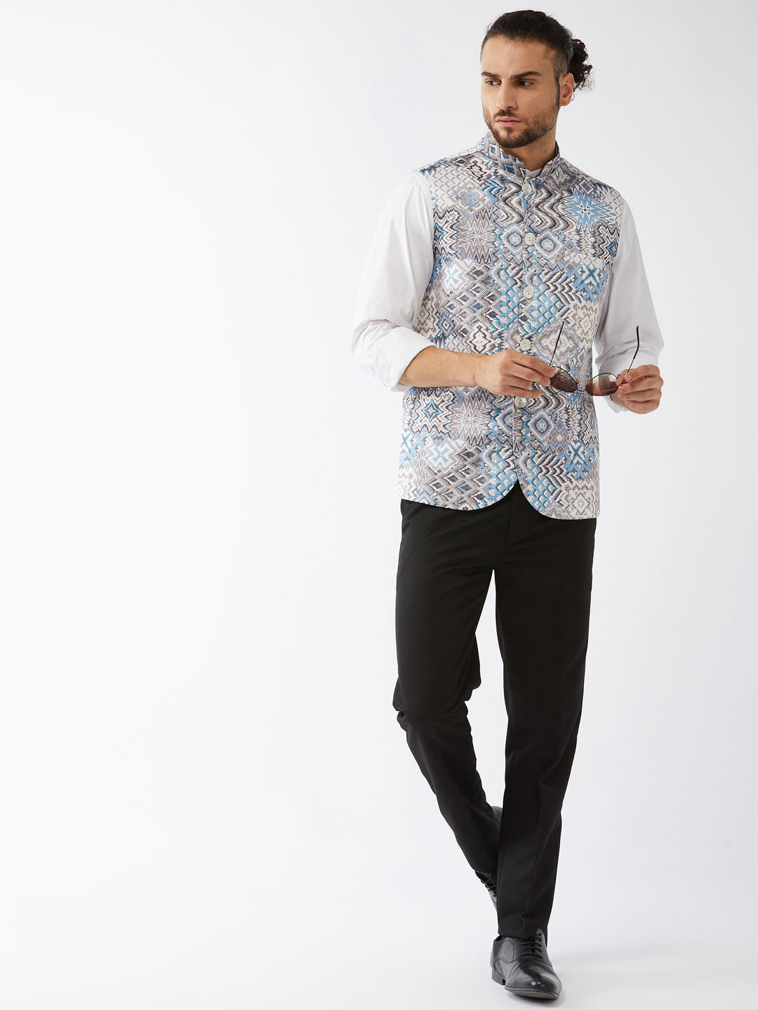 Men's Grey Satin Twill Straight Nehru Jacket