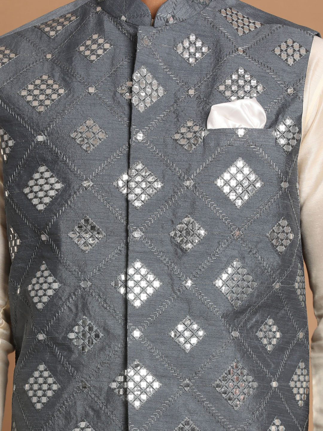 Men's Grey Silk Blend Straight Nehru Jacket