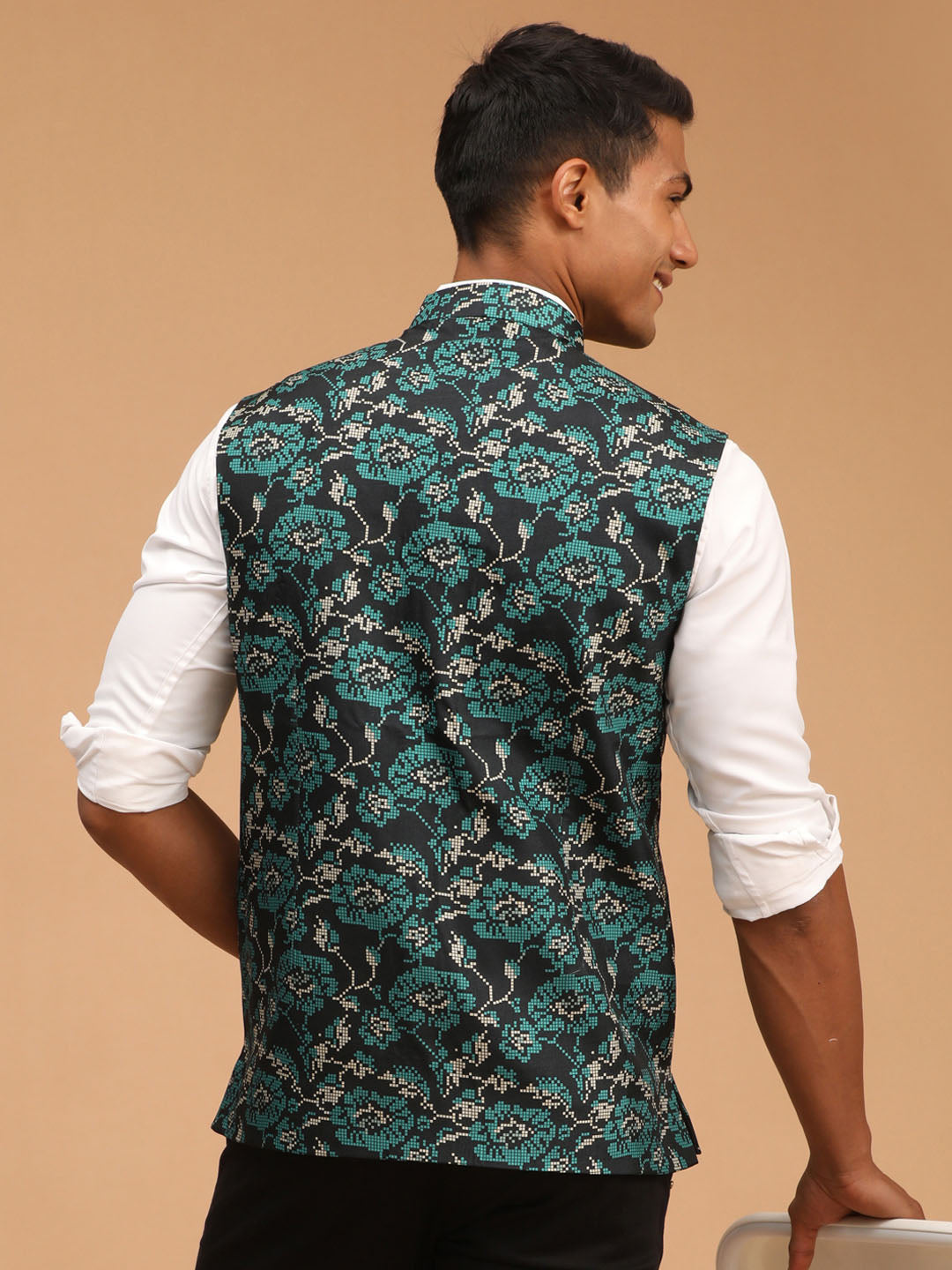 Men's Green Cotton Blend Straight Nehru Jacket