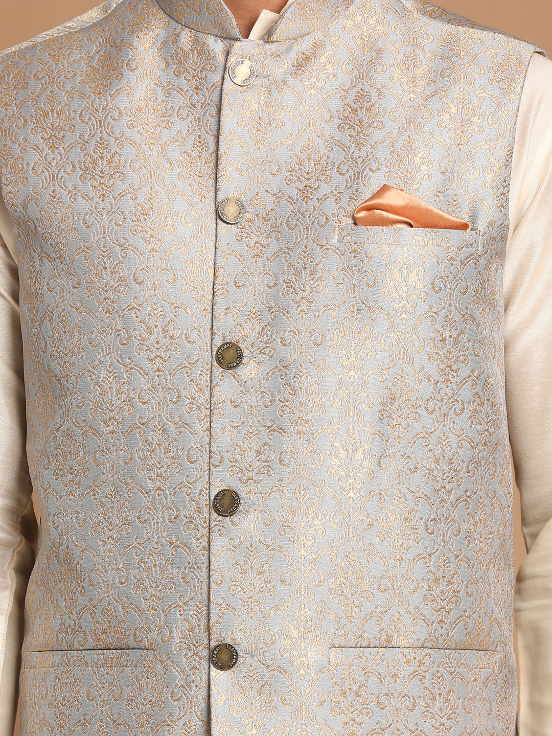 Men's Grey Silk Blend Straight Nehru Jacket