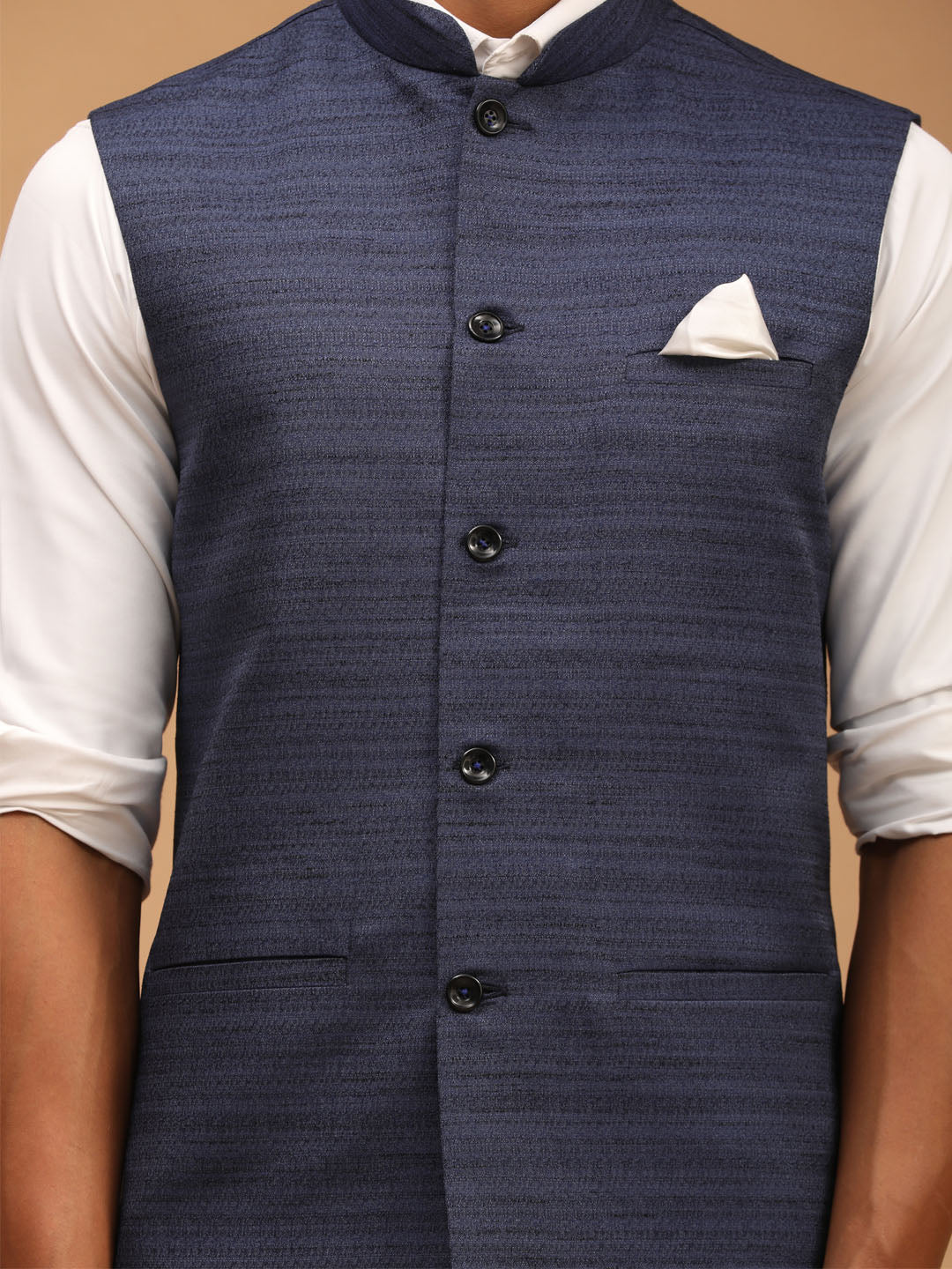Men's Blue Silk Blend Straight Nehru Jacket