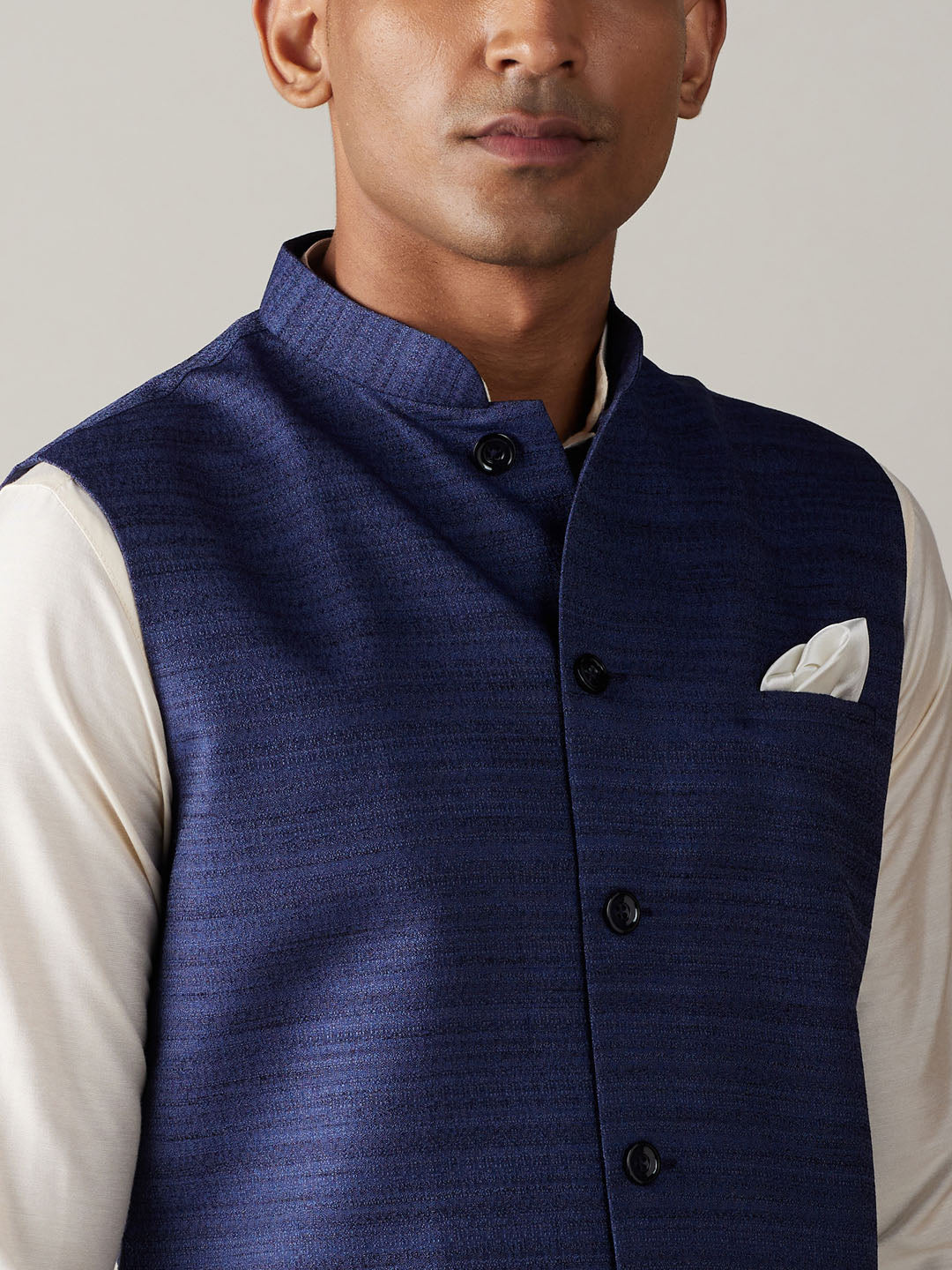 Men's Cream Viscose Straight Jacket Kurta and Pyjama Set