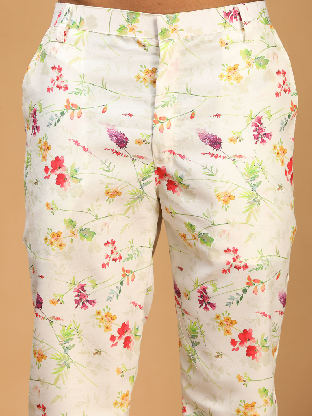 Men's Cream Cotton Blend Straight Jacket Kurta and Pyjama Set