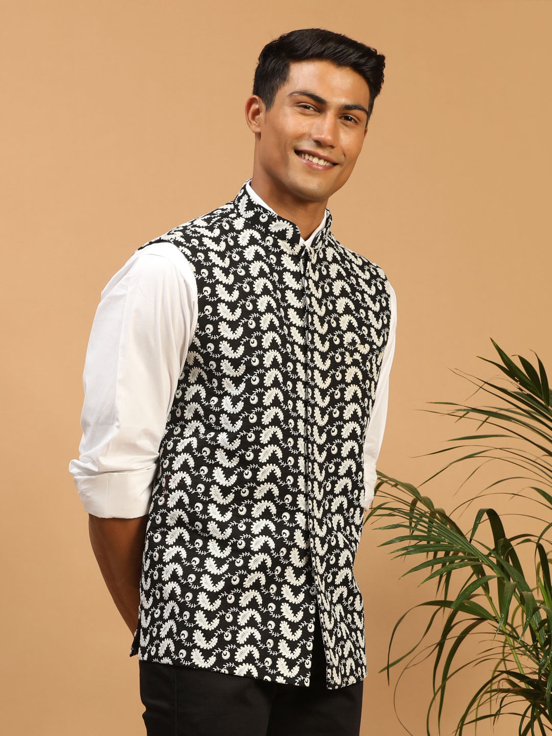 Men's Black Cotton Straight Nehru Jacket