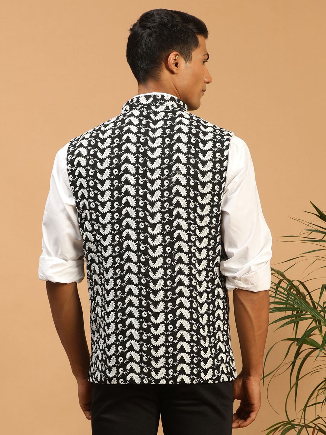 Men's Black Cotton Straight Nehru Jacket