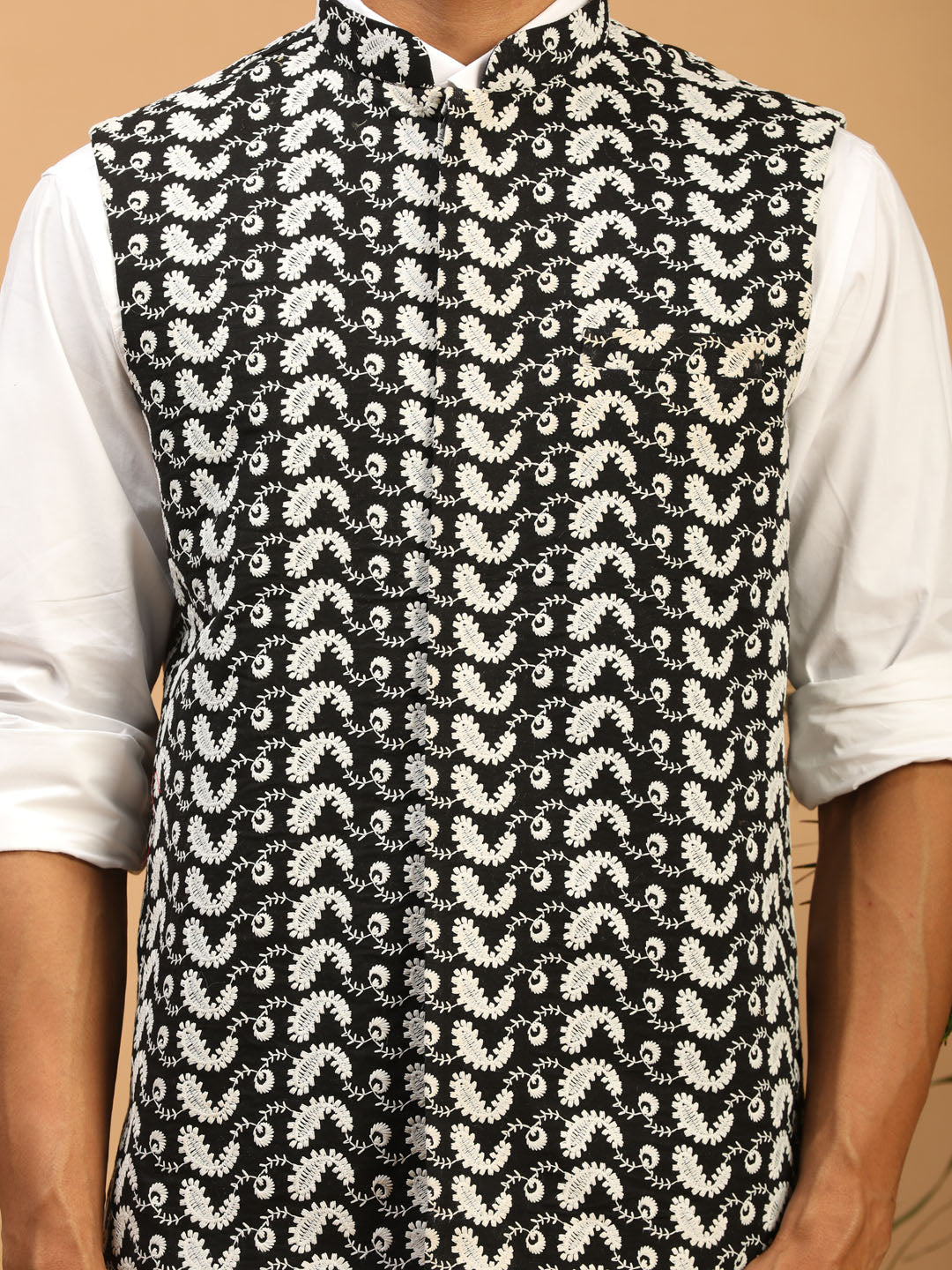 Men's Black Cotton Straight Nehru Jacket