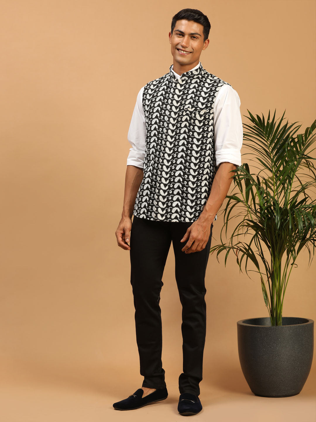 Men's Black Cotton Straight Nehru Jacket