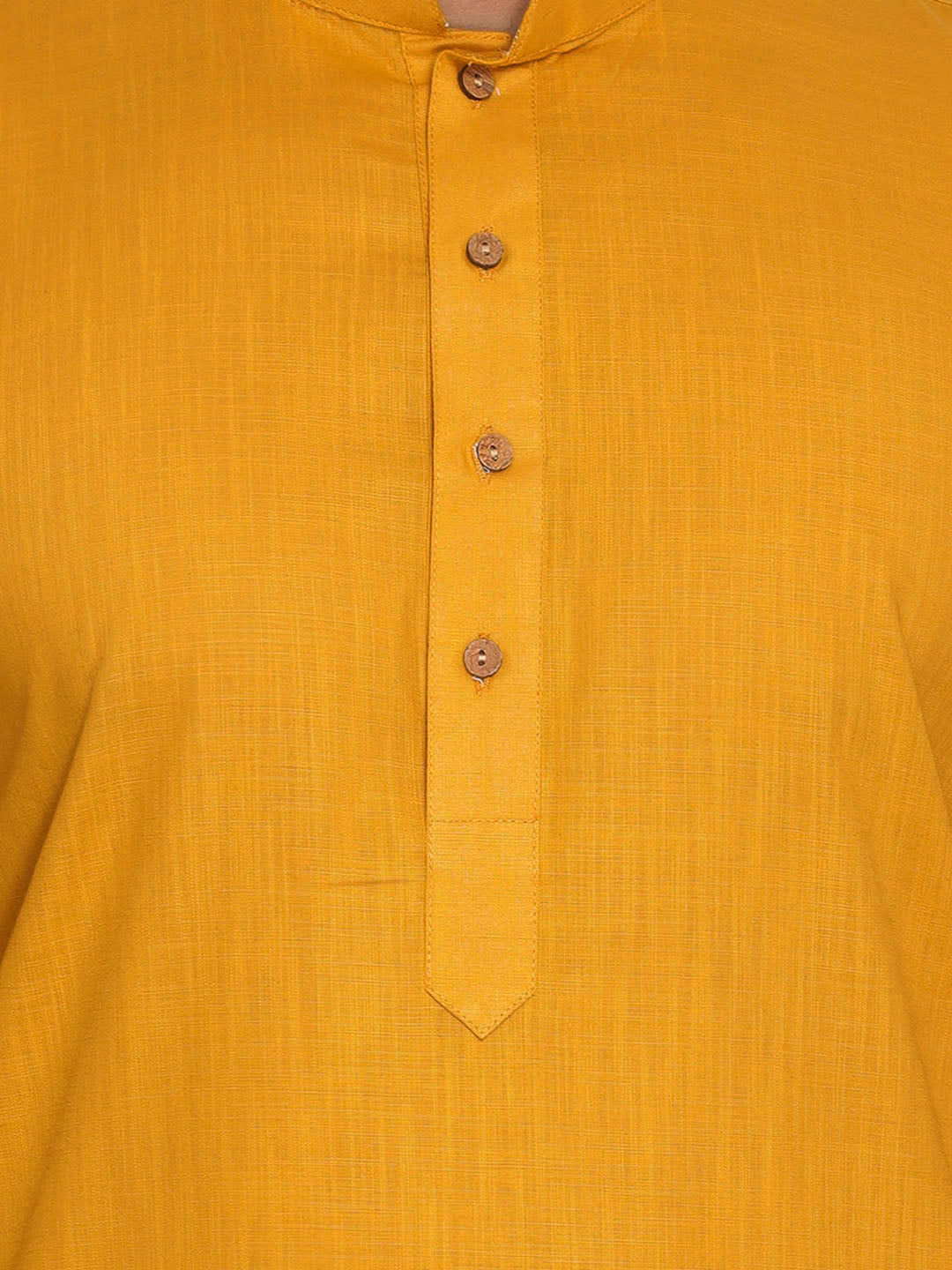 Men's Mustard Cotton Blend Straight Jacket Kurta and Pyjama Set
