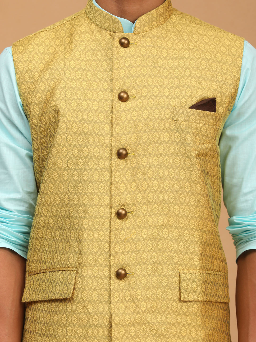 Men's Aqua Cotton Blend Straight Jacket Kurta and Pyjama Set