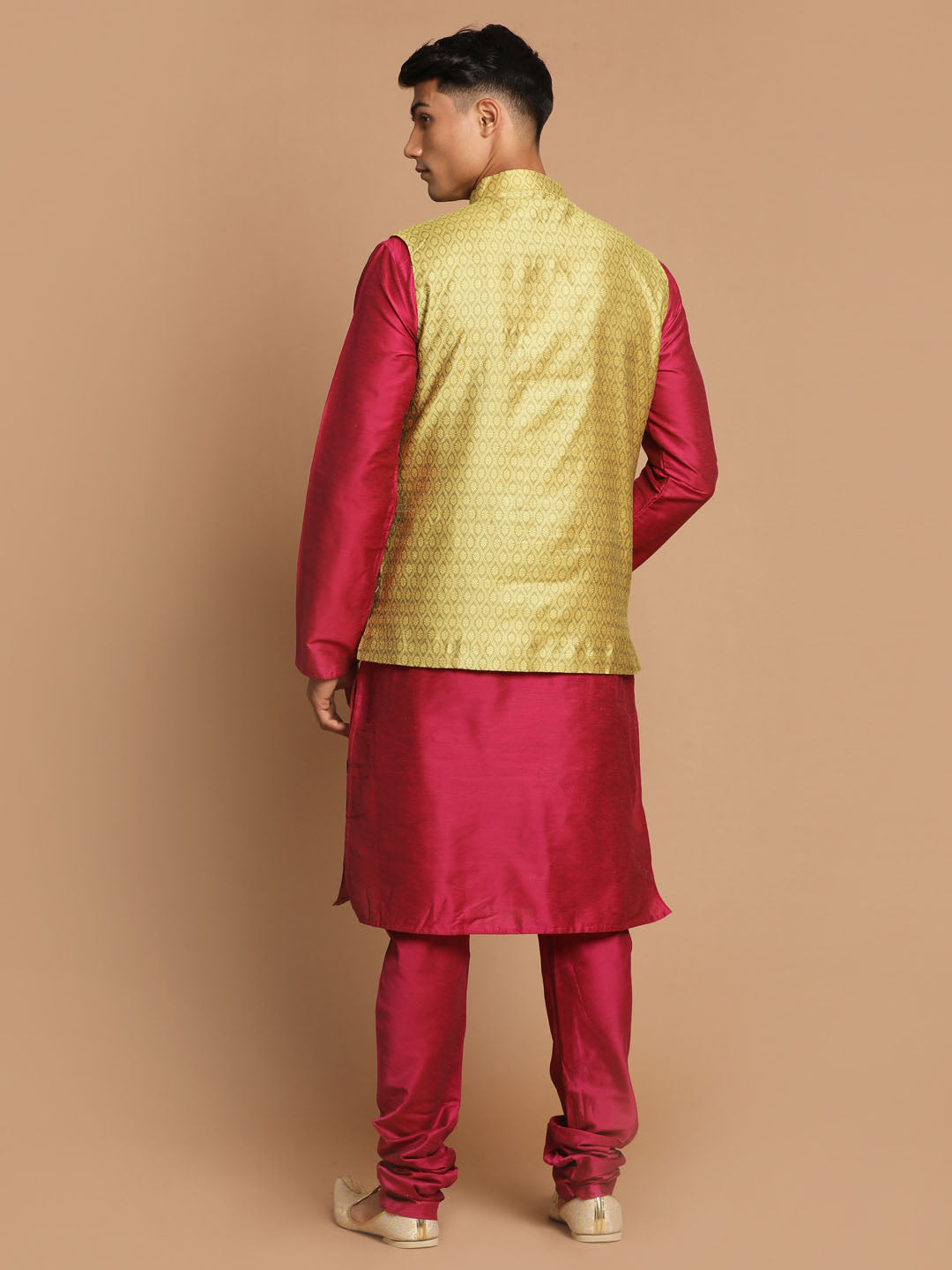 Men's Pink Viscose Straight Jacket Kurta and Pyjama Set