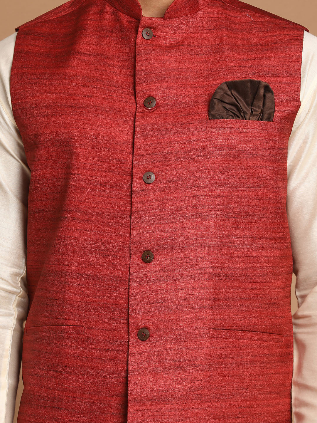 Men's Cream Viscose Straight Jacket Kurta and Pyjama Set