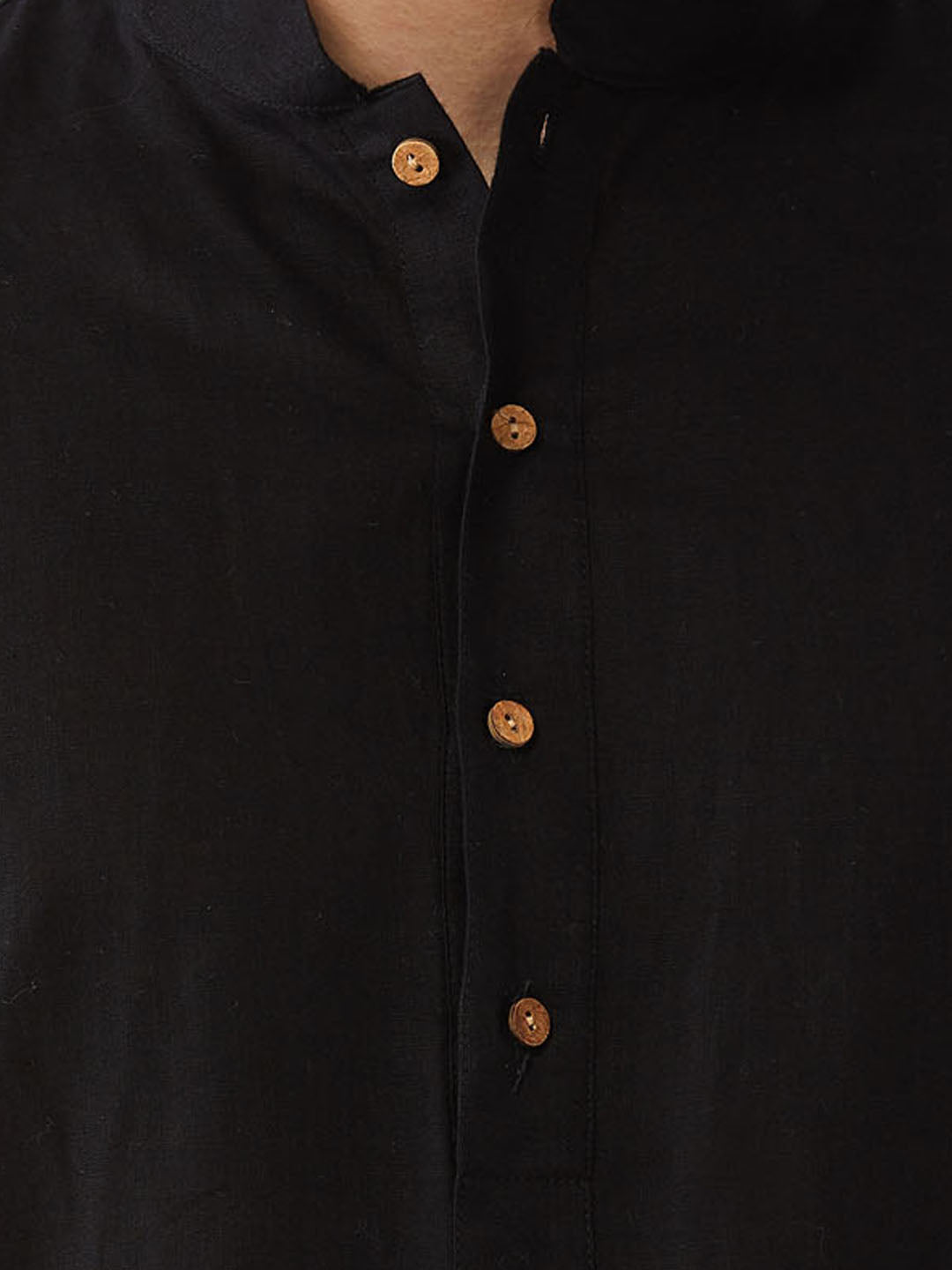 Men's Black Cotton Blend Straight Jacket Kurta and Pyjama Set