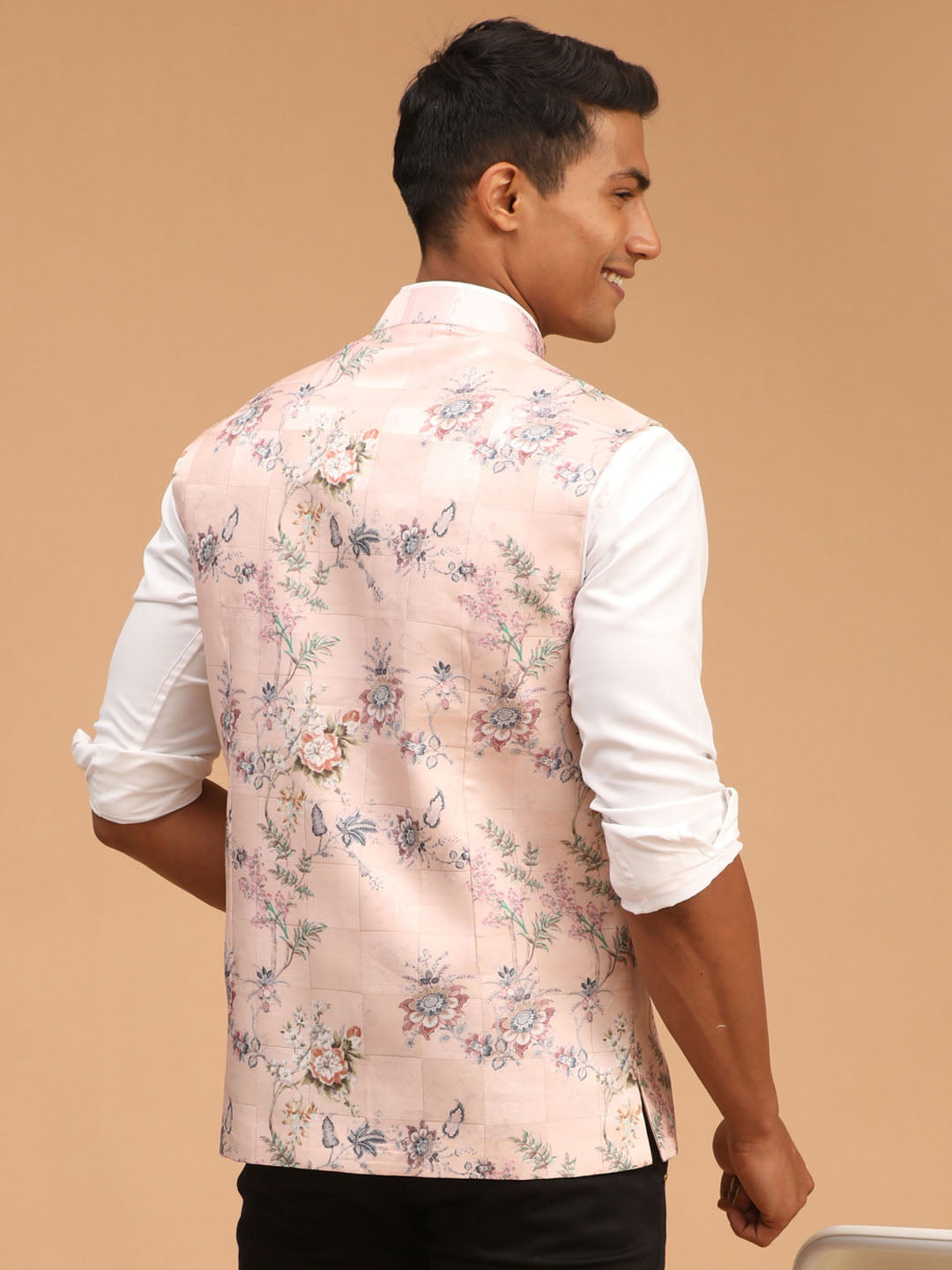 Men's MulticolorBasePeach Cotton Blend Straight Nehru Jacket