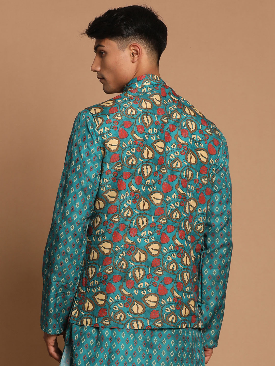 Men's Green Cotton Blend Straight Nehru Jacket