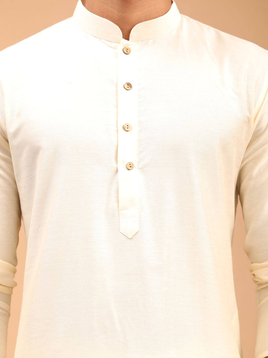 Men's Cream Viscose Straight Jacket Kurta and Pyjama Set