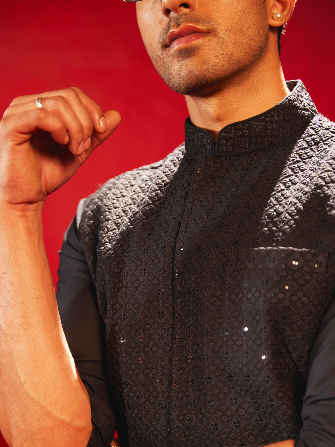 Men's Black Rayon Straight Nehru Jacket