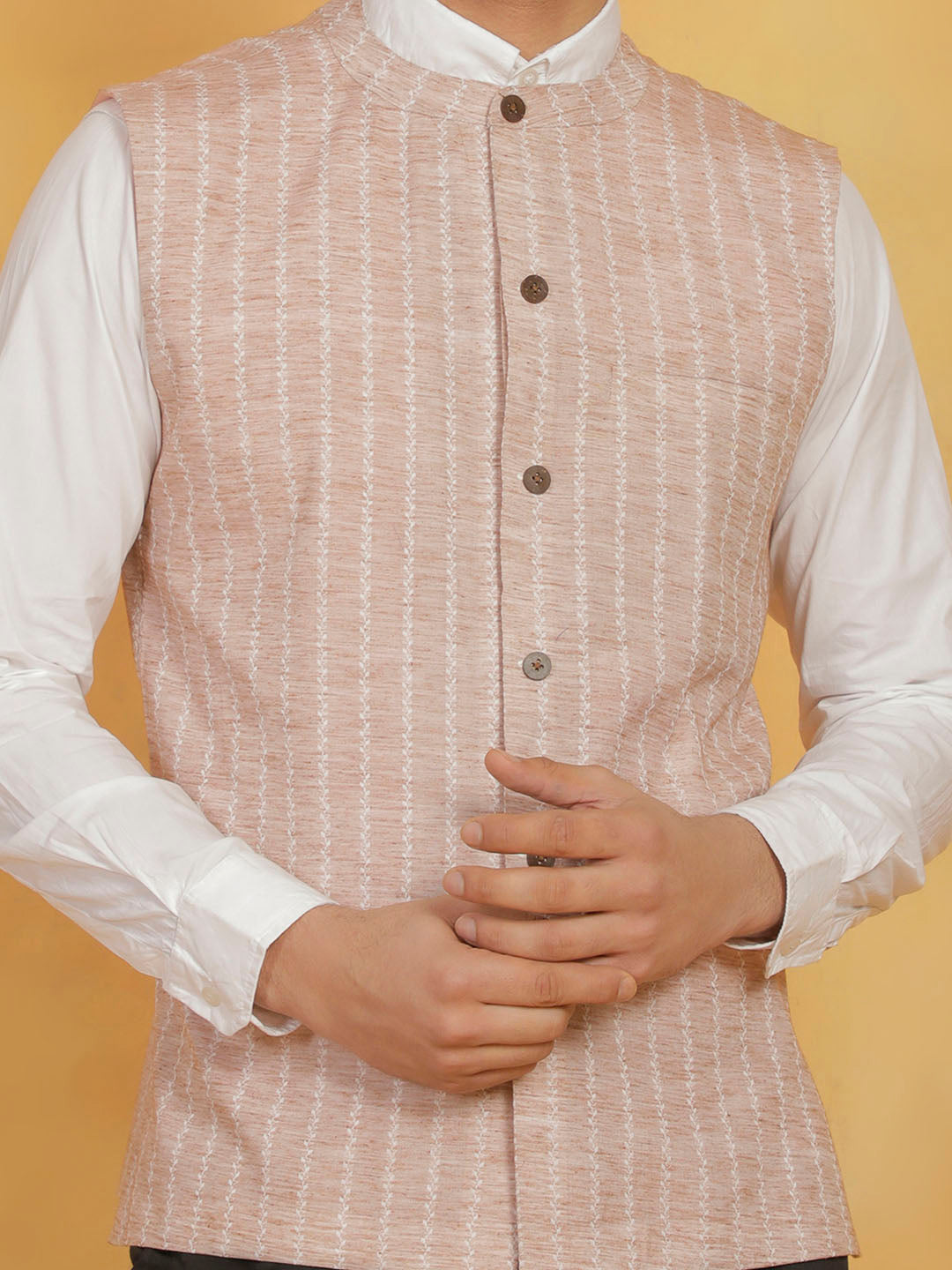 Men's Beige Cotton Straight Nehru Jacket