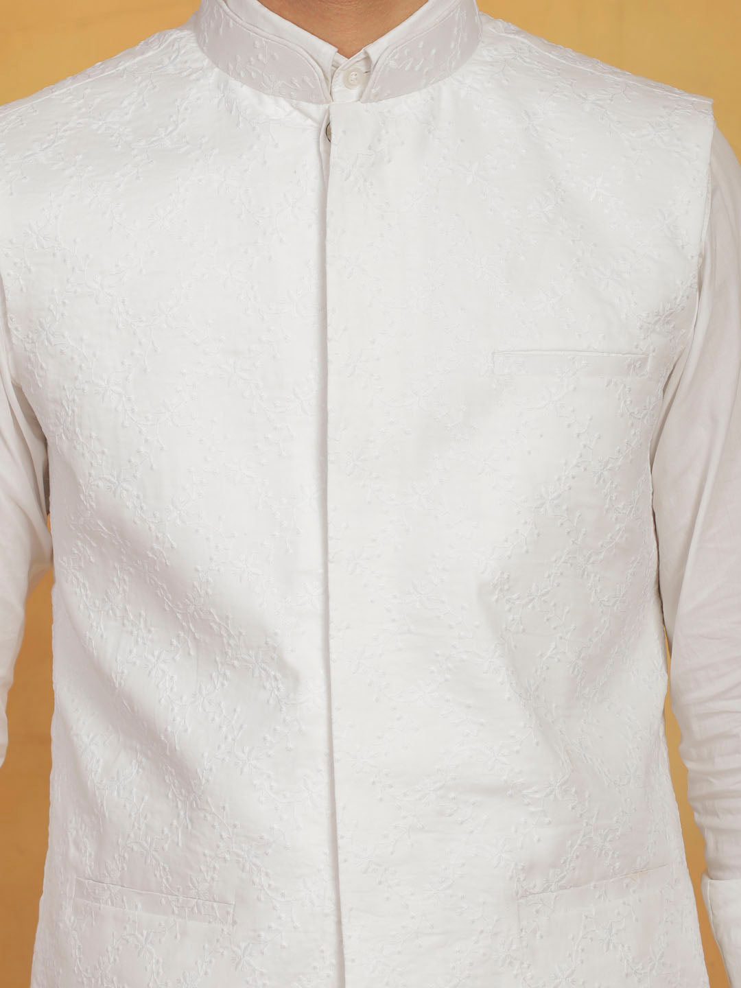 Men's White Cotton Straight Nehru Jacket