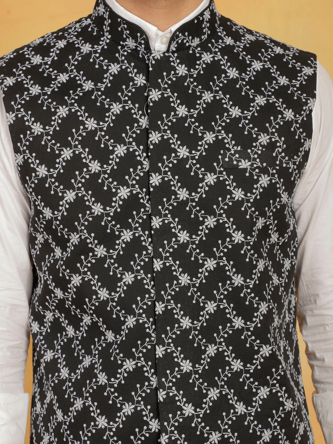 Men's Black Cotton Straight Nehru Jacket