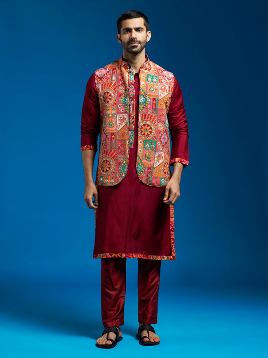 Men's Black Viscose Straight Jacket Kurta And Pyjama Set.