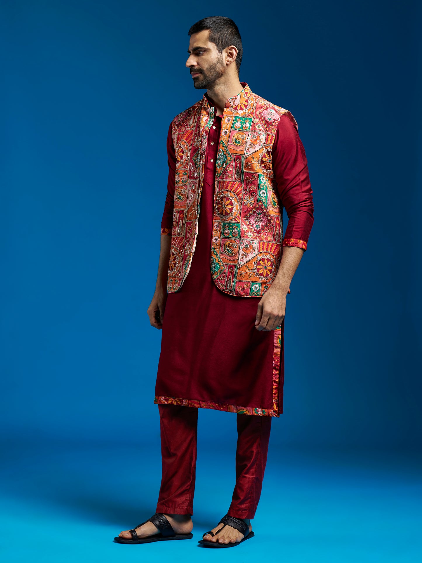 Men's Black Viscose Straight Jacket Kurta And Pyjama Set.