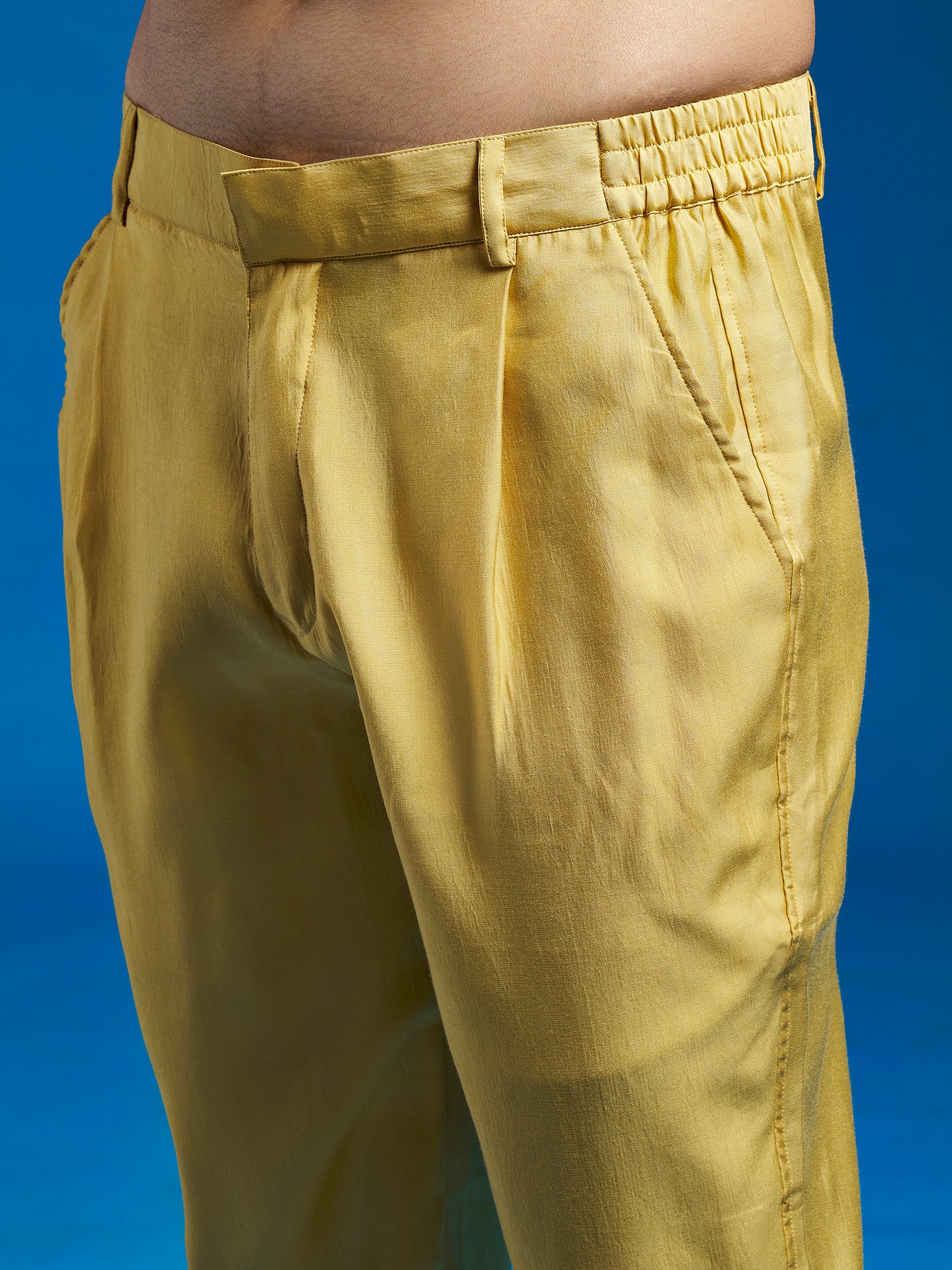 Men's Mustard Silk Blend Straight Jacket Kurta And Pyjama Set.