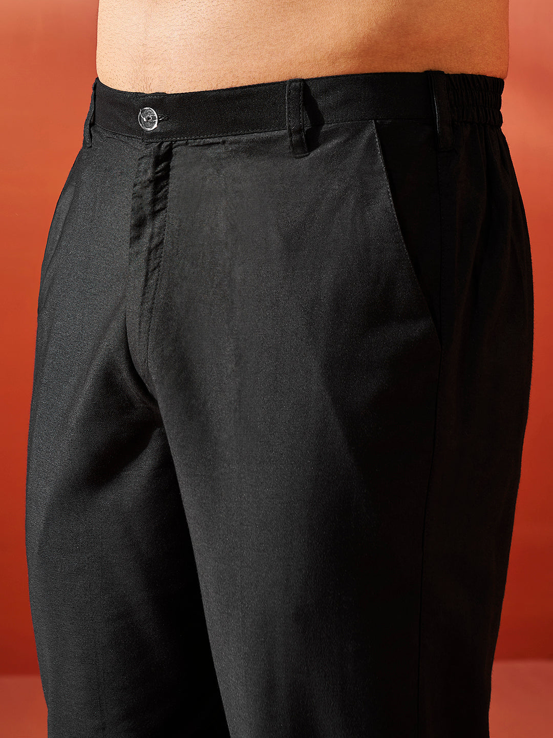 Men's Black Viscose Straight Jacket Kurta And Pyjama Set.