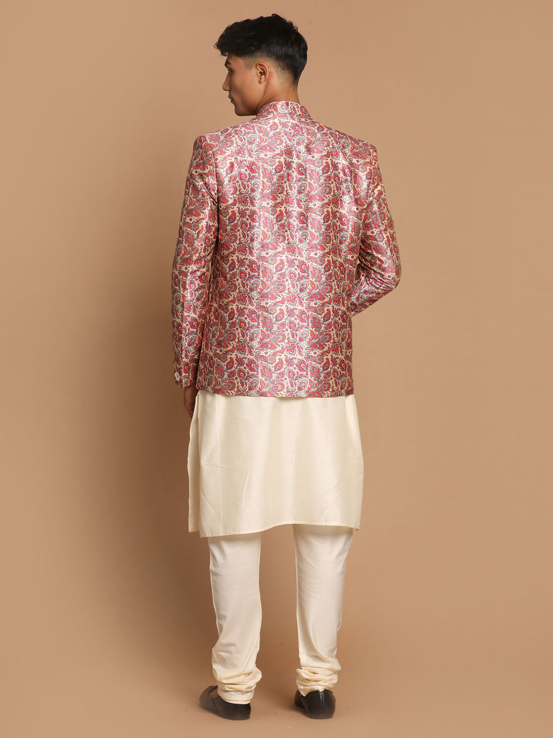 Men's Cream Viscose Straight Jacket Kurta and Pyjama Set